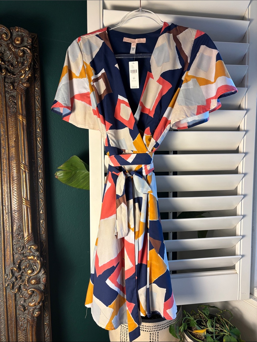 NWT Anthropologie Hutch Blaise Geometric Wrap Mini Dress Multi Color, Size MP